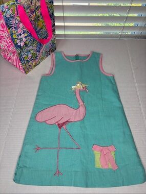 Lilly Pulitzer white label flamingo shift dress. Girls size 4